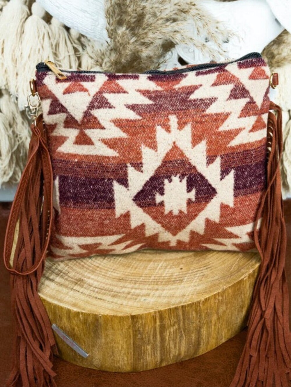 NWT Brown Aztec Patterned Crossbody/Wristlet Bag - Brown and Cream